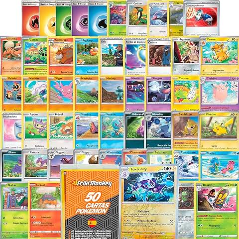 Pack de Cartas Pokemon Originales en Español, 50 Cartas Comunes + 1 Reverse Holo Aleatorias  