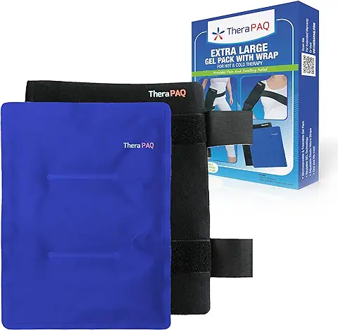 Pack Gel Reutilizable con Vendaje | Terapia Térmica Frío/Calor Para Cadera, Hombro, Espalda, Rodilla | Bolsa Gel Frio Alivio Del Dolor En Lesione, Recuperación, Inflamación | Azul XL 36 x 28 Cm  