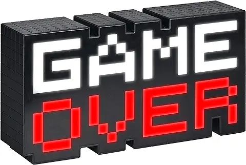 Paladone, Lámpara Game over de Retro, Plastico, Blanco y Negro  