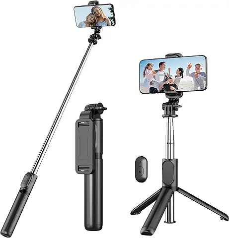 Palo Selfie Trípode, 4 en 1 Mini Extensible Selfie Stick Móvil con Inalámbrico Control Remote, Compatible con IPhone 13/12/11/XS MAX/XS/8 Plus/8, Samsung S10, Huawei, Xiaomi, etc.  