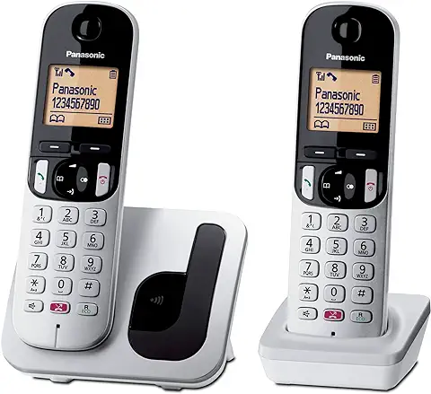 Panasonic KX-TGC252SPS Teléfono Inalámbrico Digital Para Personas Mayores Con Bloqueo De Llamadas No Deseadas, Pantalla Fácil De Leer, Altavoz Manos Libres, Reloj Despertador, Dos Teléfonos, Plateado.  