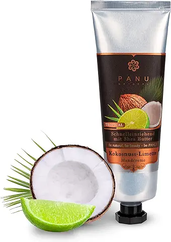 Panu Natural Hand Cream Coconut Lime - Crema de Manos rica para Manos muy Secas - Cuidado de Manos de Rápida Absorción de Tailandia - Crema de Manos Premium - Bálsamo de Manos Vegano  