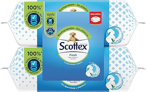 Papel Higiénico Húmedo Scottex Fresh 74 Servicios x 2, Total 148 Toallitas Húmedas  