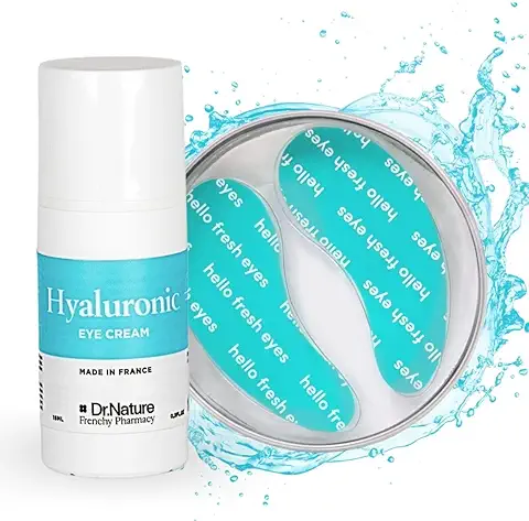 Parches Ojos Antiojeras Ácido Hialuronico - Crema Contorno de Ojos Antiarrugas + 2 Parches para Bolsas y Ojeras Reutilizables - Crema Ácido Hialuronico con Cafeina y Eye Patches  