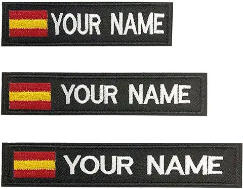 Parches Personalizados con Nombre Militar, 2 Piezas Parche Táctico Bordado Personalizado de la Bandera Española con Gancho y Bucle, para Mochilas Camisa de Trabajo Uniforme  