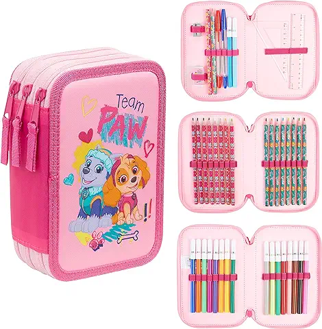 Patrulla Canina Estuche Escolar con Artículos de Papelería Estuche Escolar Niño con Material Escolar - Regalos y Juguetes Paw Patrol (Rosa Triple Zip)  