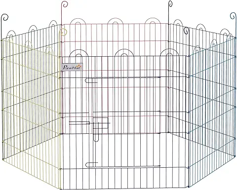 PawHut Parque Plegable para Mascotas Valla Metálica para Cachorros Conejos y Otras Mascotas de 6 Paneles para Interior y Exterior Ø120x60 cm Multicolor  