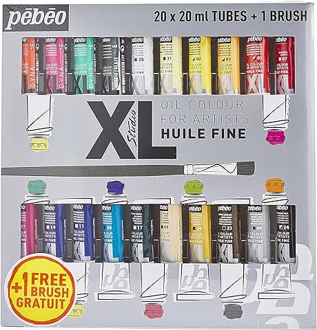 Pébéo 920221 Ó l e o F i n o S t u d i o X L Estuche 20 Tubos 20 ml, 20 Tubos 20 ml Surtidos 1 Pincel, Multicolor  