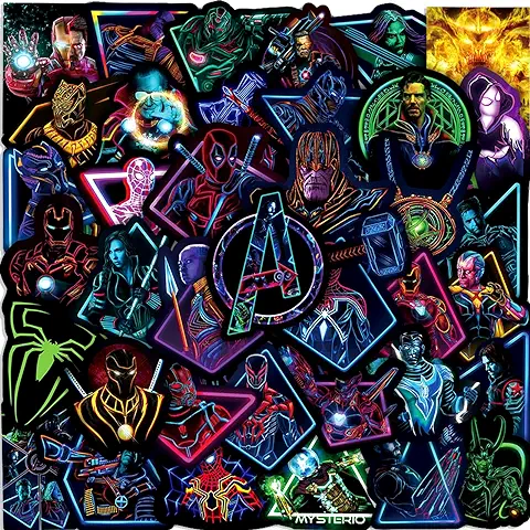 Pegatinas Superheroes, Pegatinas Marvel, 50PCS Marvel Stickers, Neon Graffiti Vinilo Impermeables Pegatinas, para Ordenador Skate Snowboard Maletas Casco, Stickers Regalos para Adultos Niños  