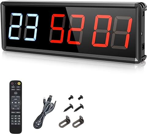 PELLOR Temporizador de Gimnasio Sports Timeter, 2.3" Temporizador Intervalos Fitness LED Programable con Cronómetro,Brillo Ajustable, Reloj de Entrenamiento con Control Remoto para Casa Garaje Externo  