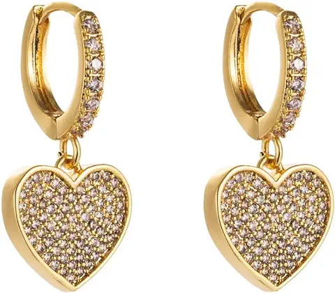 Pendientes de aro Pequeños con Colgante de Corazon, Pendientes Mujer Plata Dorados y Brillantes Cristales de Circonita Cubica, para Enamorados,Aretes aro Mujer,caja para Regalo  