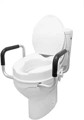 PEPE - Elevador WC Adulto con Reposabrazos (10 cm de Altura), Alzador Inodoro con Asas, y Tapa, Asiento Adaptador WC Mayores, Blanco.  