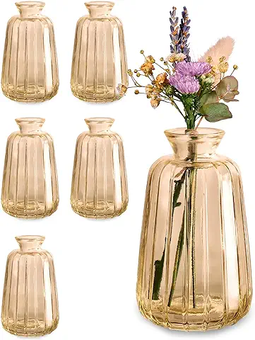 Pequeños Floreros de Cristal - Juego de 6 - Estilo Vintage - Jarrones Decorativos Mini - Aptos para Lavavajillas - Decoración de Mesas de Boda - Oro  