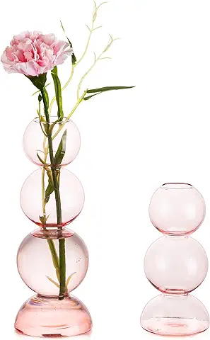 Pequeños Jarrones de Vidrio para Flores, Jarrón de Cristal rosa Hewory para Decoración Estética de la Habitación, Jarrón de Brote de Color Jarrón de Tallo único Jarrón Decorativo de Burbujas para sala  
