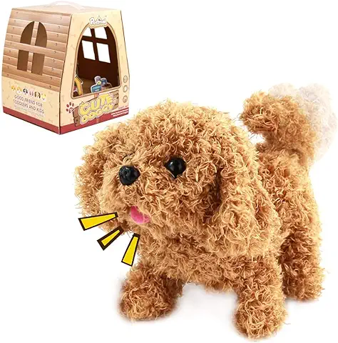 Perro Juguete Que Anda y Ladra,Interactivo Puppy Animales de Juguete Pets Perro Peluche Realista Regalos Juguetes Niños Niñas 3 4 5 Años(Marrón)  