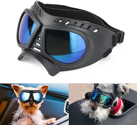 PETLESO Gafas de sol para Perros, Gafas de sol UV, Fáciles de Llevar, Gafas Protectoras para Perros, Accesorios de moda para Mascotas, Gafas de Motocicleta para Perros Pequeños/medianos Azules  