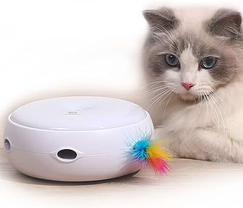 PETTOM Juguetes para Gatos Automatico con 2 Plumas Desmontables Cat Toys 3 Modos Juegos para Gatos Interactivos Mantén ágil Satisface el Instinto de Caza Agrega Diversión  