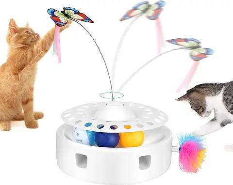 PETTOM Juguetes para Gatos Interactivo 3 en 1 Pluma Juguete Detección Automático, Juguete para Gato Gatito Interactivos Juego, con Bola y Plumas en Movimiento para Ejercicio Caza Interior  