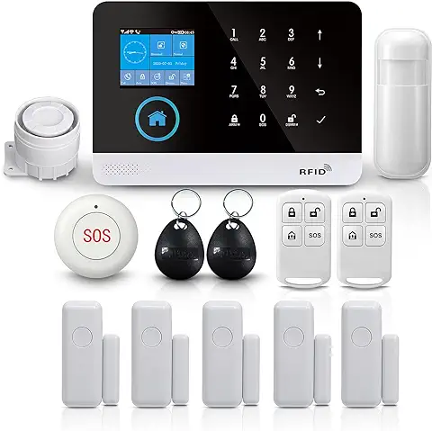 PGST Sistema de Alarma de Seguridad WiFi/gsm, Compatible con Alexa a Través de la Aplicación, Kit Antirrobo con Sirena, Detector de Movimiento, Sensores para Puertos para Proteger su Hogar y Oficina  