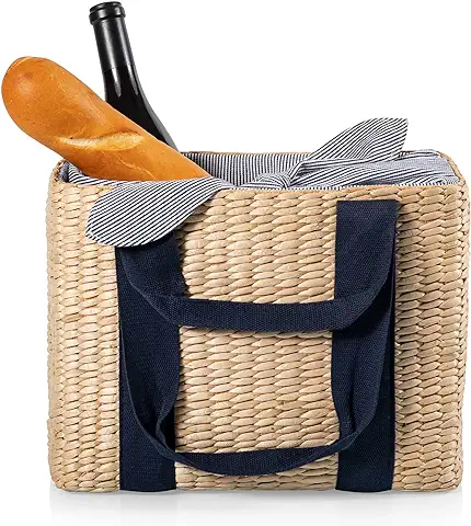 PICNIC TIME - Cesta de Picnic Parisina - Cesta de Picnic de Junco Marino, (Beige con Detalles Azul Marino)  