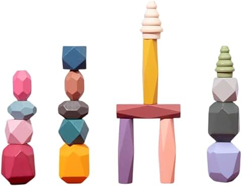 Piedras Equilibradoras de Madera Juguetes de Apilamiento para Niños y Decoración del Hogar 18pcs Montessori Juguete de Madera Colores Bloque Construcción Juego Aprendizaje Apilamiento  