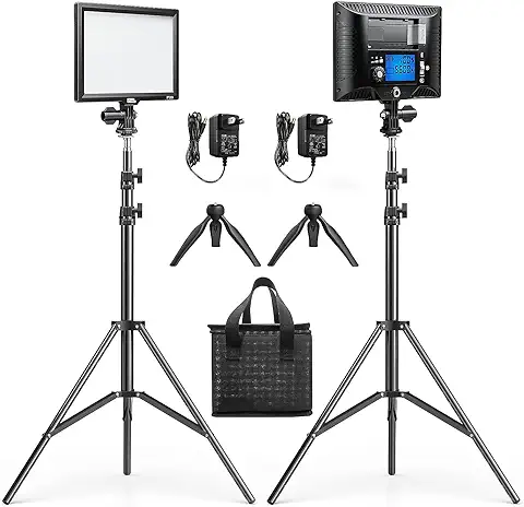 Pixel Kit de Iluminación Fotografia de Panel de Luz Video LED 3200K-5600k, Foco Fotografia Estudio con Pantalla LCD y Mini Trípode para Juegos/Transmisión en Vivo/YouTube/Fotografía  