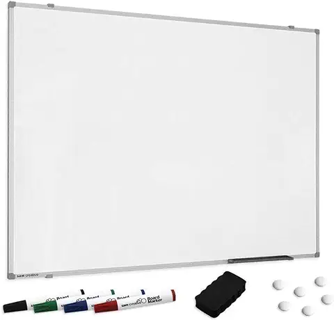 Pizarra Blanca Básica Magnética Lacada 90x150 cm con Accesorios Starter Kit | Sam Creative Whiteboard | Pizarra Blanca Magnética con Accesorios | Pizarra Blanca Básica con Accesorios  