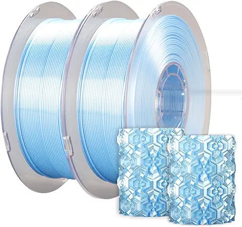 PLA Seda Brillante Filamento Kexcelled 1,75mm para Impresora 3D, Silk Filamento de Impresión 3D con Acabado Suave y Sedoso, Alta Tenacidad, 2kg en Tota +/- 0,03mm, Azul Claro y Azul Claro  