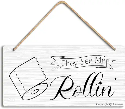 Placa de Madera con Texto en Inglés «They See Me Rollin» Vintage para Decoración de Pared para el Hogar, la Granja, el Jardín, la Cocina, el Baño, la Oficina, el Arte Divertido, 12.5 x 25 cm  