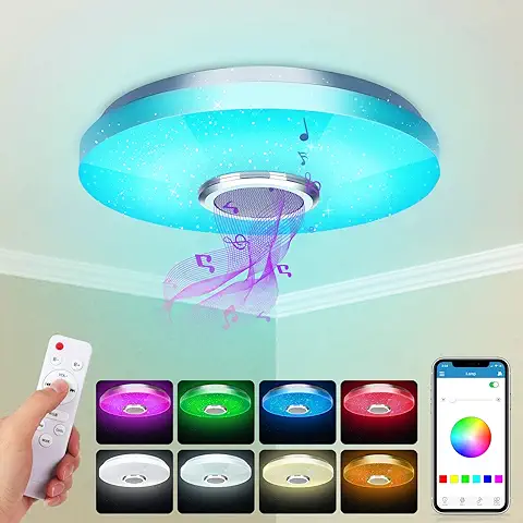 Plafón LED de 36W con Altavoz Bluetooth, Plafón Inteligente con Mando a Distancia y Control APP, Cambio de Color RGBW, Orientable para Dormitorio, Cocina, Baño, Habitación Infantil, Salón Ø 30cm  