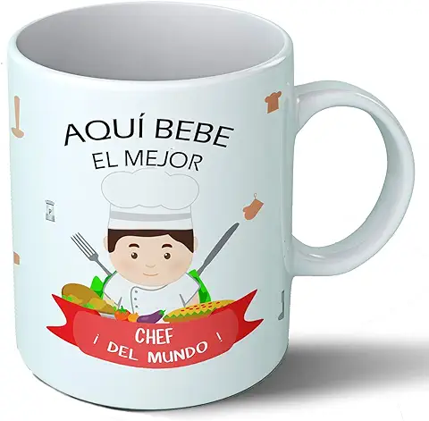 Planetacase Taza Desayuno Aquí Bebe el Mejor Chef del Mundo Regalo Original Cocineros Ceramica 330 mL  