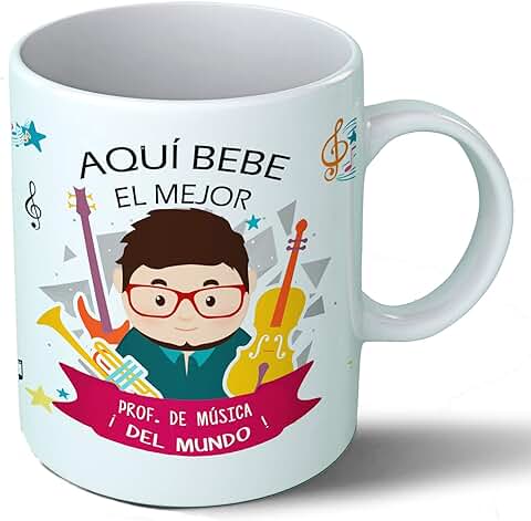 Planetacase Taza Desayuno Aquí Bebe el Mejor Profesor de música del Mundo Regalo Original Profesores Ceramica 330 mL