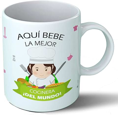 Planetacase Taza Desayuno Aquí Bebe la Mejor Cocinera del Mundo Regalo Original Cocineros Ceramica 330 mL  