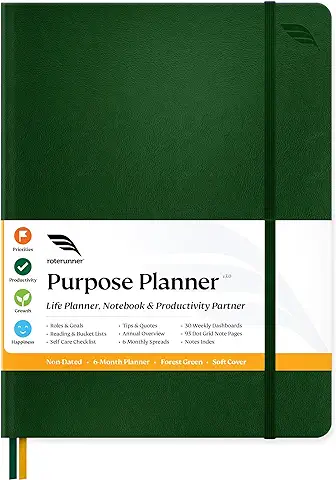 Planificador de propósitos, diario semanal mensual de productividad diario 2021 Optimizado de vida, madres, estudiantes académicos - Cuaderno organizador de cuero para el día..