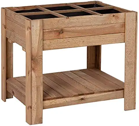 PLANTAWA Mesa de Cultivo 6 Departamentos, Mesa Rectangular Grande para Huerto Urbano, Madera de Pino, 80 x 60 x 80 cm, Jardinera Exterior para Terraza Jardín Monta tu Huerto Grande  