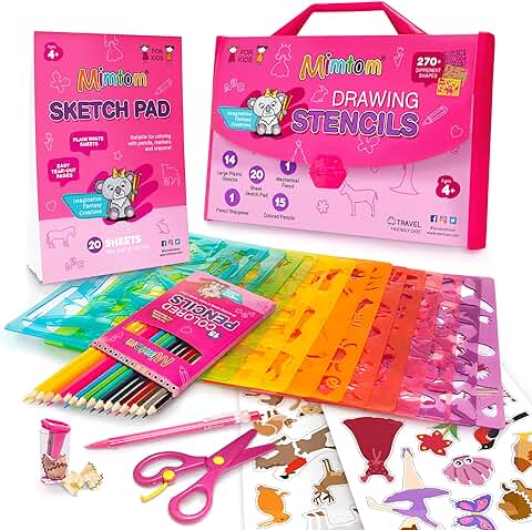 Plantillas de Dibujo Mimtom | Kit de Manualidades para Niños y Niñas con 270 Figuras | Plantillas para Pintar que Desarrollan la Creatividad | Desde los 4 Años  