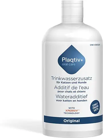 Plaqtiv+ Aditivo de agua Potable | Botella de 500 ml | Agente de Cuidado para Perros y Gatos | Para Apoyar el Cuidado Dental y la Higiene Bucal | Puede Inhibir la Formación de Sarro  