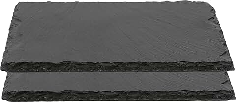 Plato Llano de Pizarra Natural, Fuentes de Cocina, Platos para Sushi, Plato de Pizarra, Bandejas para Servir Alimentos Quesos, Tapas Sushi, Negro, Tablas de Piedra 22 x 14 x 0,6 cm - 2 Unidades  