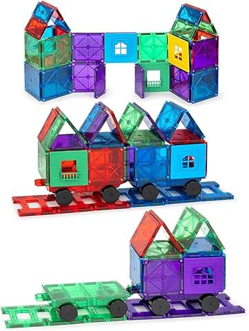 Playmags 50Pcs 3D Bloques magnéticos para Niños - Aprender Formas, Colores, y del Alfabeto - Stem magnéticos Juguetes Desarrollar Habilidades de Motor y Creatividad