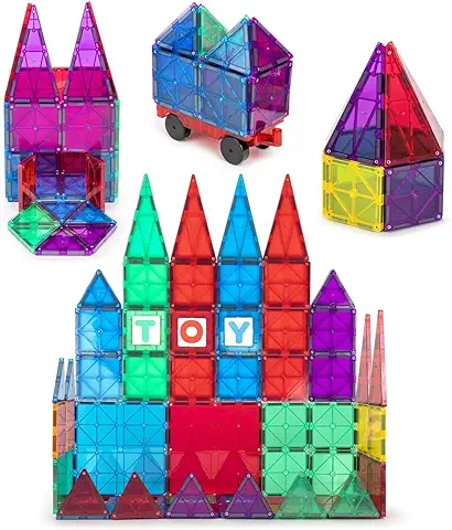 Playmags Juego de Construcción de Azulejos Magnéticos de Colores Claros - Juego de 50 + 6 Piezas con Automóvil - Juguetes STEM de Construcción Magnéticos para Desarrollar Habilidades Motoras y Creatividad  