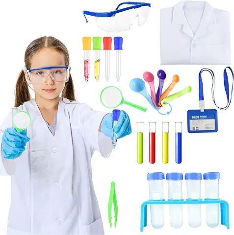 PLULON 23 Piezas de Disfraz de Científico para Niños bata de Laboratorio con kit de Experimentos de Ciencia Disfraces Juegos de Simulación Proyectos Escolares Niños Niñas Disfraces Fiesta Halloween  