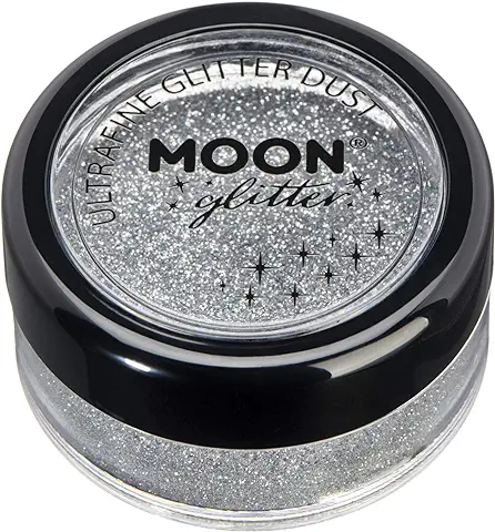 Polvo de Brillantina Ultrafino Clásico por Moon Glitter – 100% Brillo Cosmético para la Cara, Cuerpo, Uñas, Cabello y Labios - 5g - Plata  