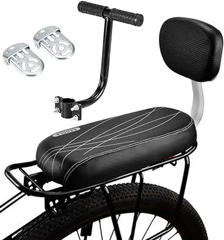 Pomurom Asiento Bicicleta Niño Trasera, Seguridad para Niño Bici, Cojín Asiento Trasero Bicicleta con Respaldo y Reposabrazos y Pedales, Accesorios Seguridad para Bicicletas al Aire Libre  