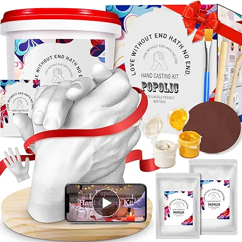 Popolic Kit de Fundición para Manos，Alginate Powder，Escayola Manualidades Regalo para Parejas，Regalos Originales para Mujer，Molde Manos Escayola，Kit para Figuras de Manos  