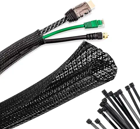 POPYS Organizador Cables en 3,1 y 7 Metros(13-20mm) + 20 Bridas | Manguito de Cable Auto-Cierre | Recoge Cables | Cubre Cables Organizador Cables para Todo Tipo de Funciones. (13-20mm/3.1m, Black)  