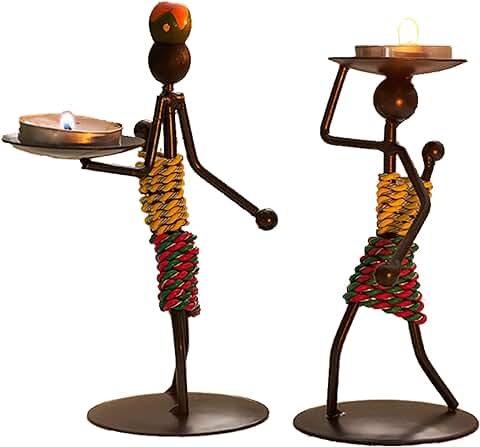 Porta Vela, 2 Piezas Negro Románticos y Vintage Porta Vela, Candelabros de Hierro Forjado en Forma de Niña, Porta Vela de Diseño Abstracto, para Decoración del Hogar  