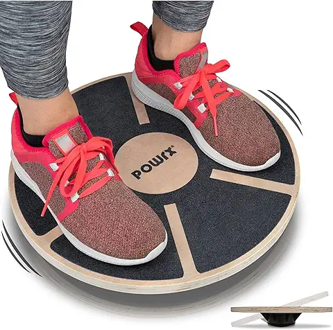 POWRX Balance Board Madera - Ideal para Ejercicios de Functional Fitness, Fisioterapia y Rehabilitación - Tabla Propioceptiva Oscilante con Superficie Antideslizante + PDF Workout  