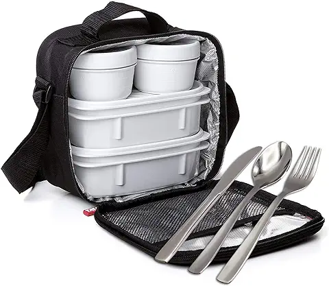 PracticFood - Kit Urban Food Negro Cubiertos - Bolsa Térmica Porta Alimentos. Negro  