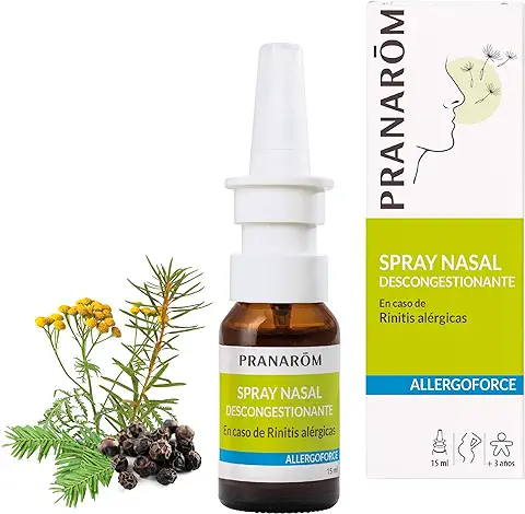 Pranarôm Allergoforce Spray Nasal Descongestionante, Rinitis Alérgicas, Nariz Tapada Por Polen, Polvo, Confort ojos y Nariz, Respiración, Malestar Estacional, con Aceites Esenciales Naturales, 15 ml  