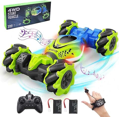 Pristar Coche Teledirigido con la Mano 4x4 Coche Control Remoto, Coch RC Telecomandado 1:24 Bracelet Coche Teledirigido Drift RC Car para Niños 2 Baterías, Regalos para el Día del Niño  